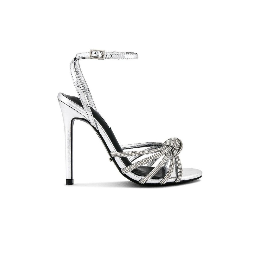 Tony Bianco Silver Crystal Knot Ankle-Strap Heels
